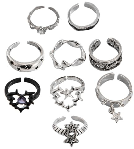 9 Stücke Thorn Gothic Ringe Set Für Frauen Und Männer Silber Punk Grunge Vintage Schmuck Mit Herz Schlangenschädel Designs Silberringe Set