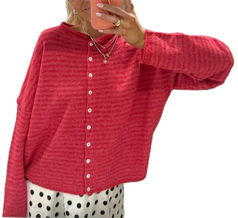 Women Knit Cardigan Sweaters Long Sleeve Button Down Loose Top