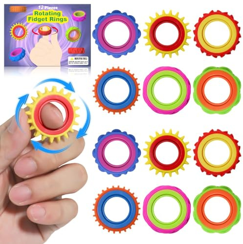 ‌Bambebe Fidget Ringe - 12 Stück Sensorik-Spielzeug für Kinder & Erwachsene (Autismus/ADHD), Anti-Stress Zappelringe mit Beruhigender Wirkung, Ideal als Mitgebsel und Geburtstagsgeschenk