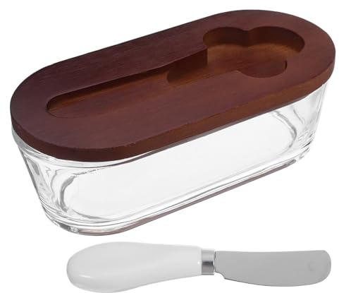 TOYANDONA Mantequillera con Tapa y Cuchillo Caja de Almacenamiento Rectangular Hermética para Mantequilla y Queso Recipiente de Vidrio para Cocina y Frigorífico Diseño Elegante y Funcional