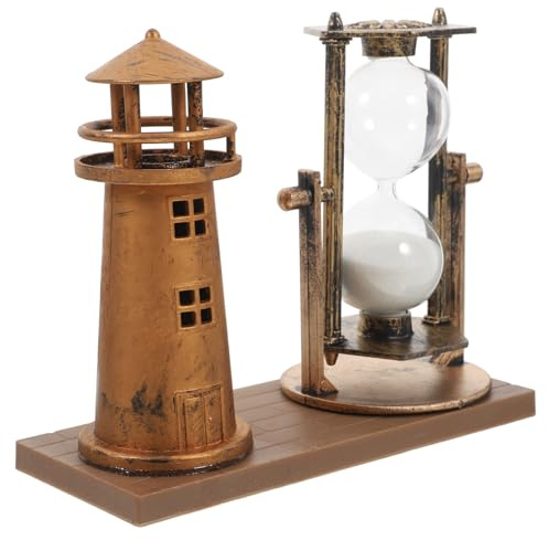 OSALADI Vintage Sanduhr Leuchtturm Dekoration Dekorative Retro Tischdeko aus Messing mit Faszinierendem Sandfluss Multifunktionale Schreibtischdeko für Zuhause und Büro Geschenk Zur