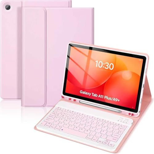 Funda con teclado para Samsung Galaxy Tab A11 Plus/A9+ 11 2025/2023 | Teclado Español Ñ Bluetooth desmontable magnético ultrafino silencioso, funda tablet samsung A11 plus+/A9+, Rosa