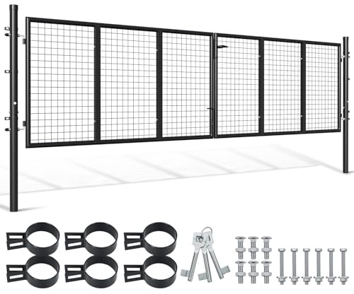 Peviasot Doppelflügeltore, 350x100cm Metall Gartentor, Gartenzaun Zaun inkl. Griff, Schloss und 3 Schlüsseln, Robust Gartentür für Zauntür, Hoftor, Zauntor, Anthrazit