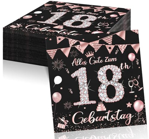 Servietten 18 Geburtstag Deko,Happy Birthday Servietten Roségold Tischdeko Geburtstag Für 18. Geburtstag Mädchen,40 Stück Geburtstag Papier Servietten Decorations 33x33cm