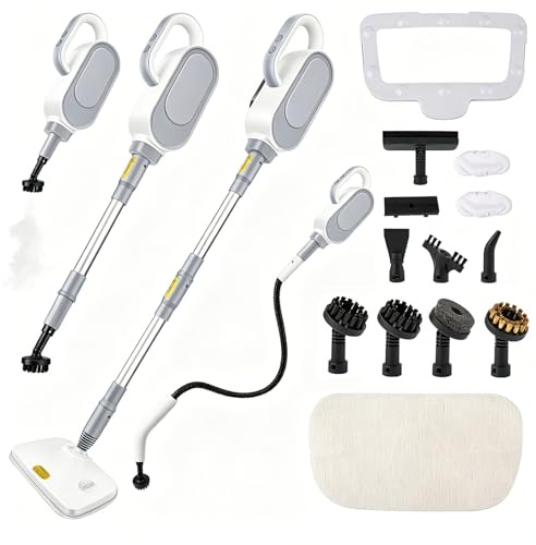 Limpiador a Vapor de Mano 1500W, 14 Accesorios incl. Tubo de Extensión & Manguera Flexible, Calentamiento Rápido en 30 s, Vapor a Alta Presión 140 °C, Depósito 500 ml, para Cocina, Alfombras y Hogar