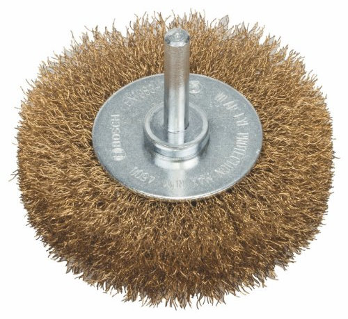 Bosch 1x PRO Brass-Coated Steel Longlife Scheibenbürste, gewellter Draht für 6‑mm-Zylinderschaft und Bohrer (Ø 75 mm, Professional Zubehör Bohrmaschine/Schrauber)