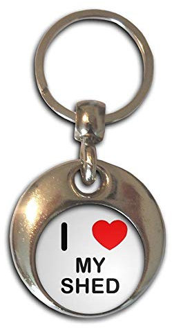 BadgeBeast.co.uk I Love Heart My Shed - Chrome Round Double Sided Key Ring