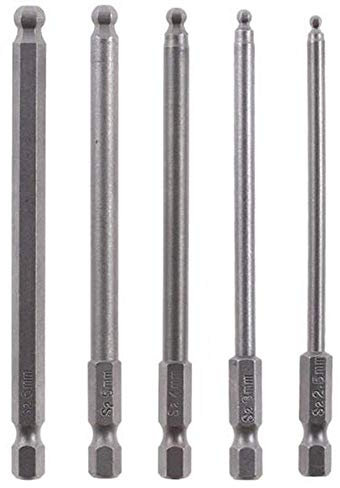 Gasea 5pcs 100mm/ 4 Inch Length Magnetic Ball End Hexagon Head Screwdriver Drill Bits Set