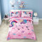 Wowelife Pinkes Einhorn-Bettwäsche-Set mit Wolken und buntem Einhorn mit Schmusetuch, Bettlaken, Spannbetttuch und 2 Kissenbezügen (rosa Einhorn, Queen)