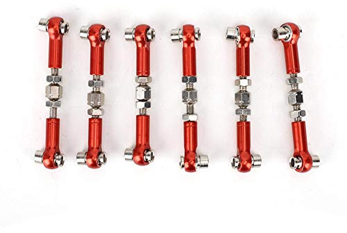 6PCS RC Adjustable Servo Links Tie Rod Set Compatible with HSP/Redcat ZD Racing/Hpi/LRP/Wltoys 1/12 and 1/10 Drift Car Truck Buggy(Red)