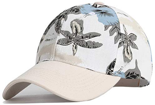 Yixda Damen Blumen Baseball Cap Verstellbar Basecap Tennis Golf Sport Kappe (Baseball, Weiß)
