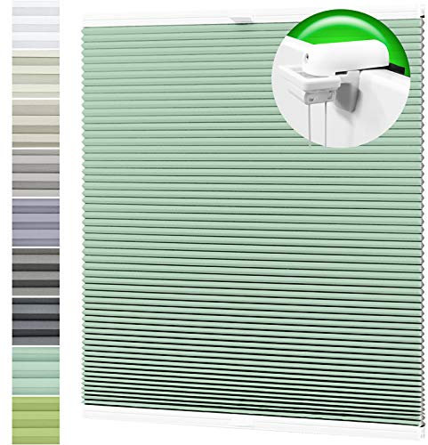 HORIVERT Wabenplissee Minzegrün 75x120 cm (B x H) mit Klemmträgern, mit Eco Dichtungspads, ohne Bohren, Doppelplissee | Plissee| Faltrollo, Weiße Rückseite, Klemmfix, leichte Montage mit Video