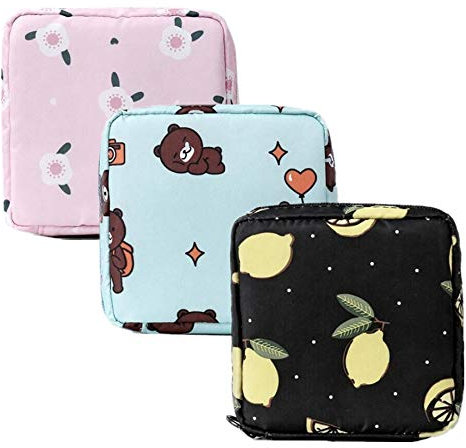 3er Set Damenbinden Tasche Aufbewahrungstasche Damen Geldbörse Münzbörse Minibörse Tampontasche für Frauen und Mädchen (Zitrone)