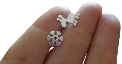 * ☆:** ELCH - SCHNEEFLOCKE WINTERLICHE VERSILBERTE STECKER **:.☆*zarte, silberne Ohrringe, Ohrstecker, silber, Winter, Schnee, Kristall, Elch, Schweden, Hirsch, verschiedene Ohrringe, verschieden