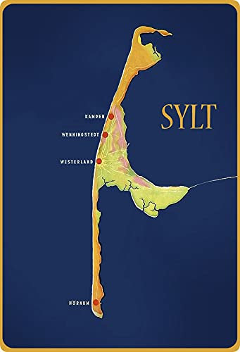 Metall Schild 20x30cm Urlaub Retro Plakat Sylt Landkarte Blechschild
