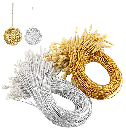 Shappy 400 Pieces Ornament Hooks Christmas Ornament Hangers with Snap Locking Ropes Hanging Tag Strings Colorful Fasteners Precut for Christmas Tree Holiday Party Decorations(Gold, Silver,400 Pieces)