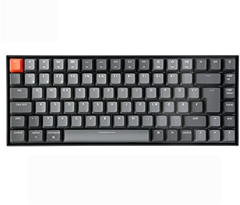 Keychron K2 75% 84 Tasten Hot-Swap-fähige mechanische Bluetooth-Gaming-Tastatur ISO-DE-Layout Gateron Blauer Schalter RGB-Hintergrundbeleuchtung, kompakte kabellose Computertastatur für Mac Windows