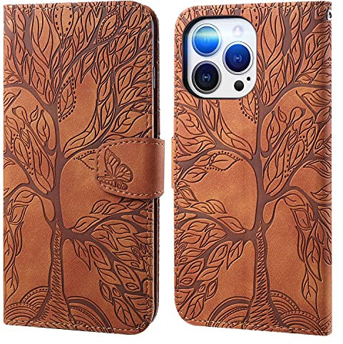 Aisenth Handyhülle für iPhone 13 Pro (6,1 Zoll), Baum Muster PU Leder Handytasche Brieftasche Klapphülle Etui Wallet Flip Case Schutz Hülle mit Kartenfächer, Aufstellfunktion -Braun