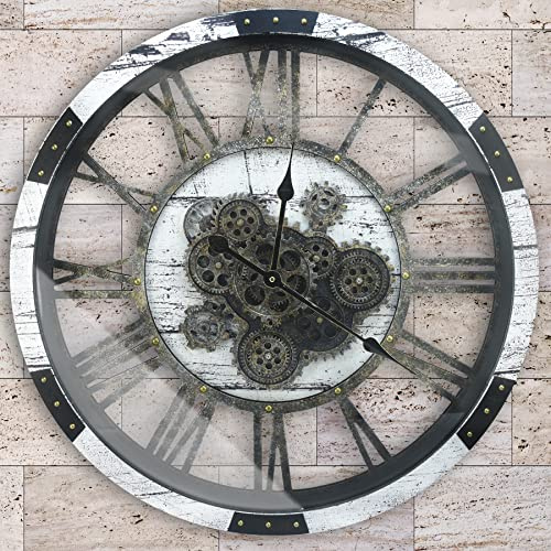 DORBOKER Grande Horloge Murale à Engrenages Mobiles, Grande Horloge Murale surdimensionnée, silencieuse, Vintage, Steampunk, Industrielle, Rustique, horloges en Bois pour Salon, Cuisine, Studio, café