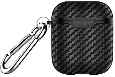 Für AirPods Tasche Kohlefaser Hülle, Colorful Schlank und Leicht Hülle Stoßfeste Schutzhülle für Apple AirPods Carbon Case (Black)