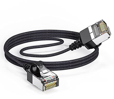 JUXINICE CAT6a Ethernet Cable Slim 10FT, Soft Nylon net Cat 6 Ethernet Cable Ultra Thin & Flexible and Light Copper Wire 10Gbps 32AWG for PC, Mac, Laptop,PS5, PS4,Xbox in Black