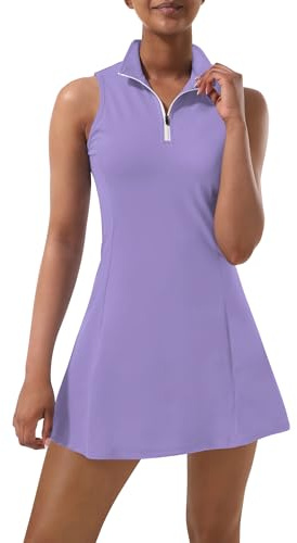 CUGOAO Womens Tennis Dress, Golf Dress with Shorts & Pockets Athletic Dress, Purple, L