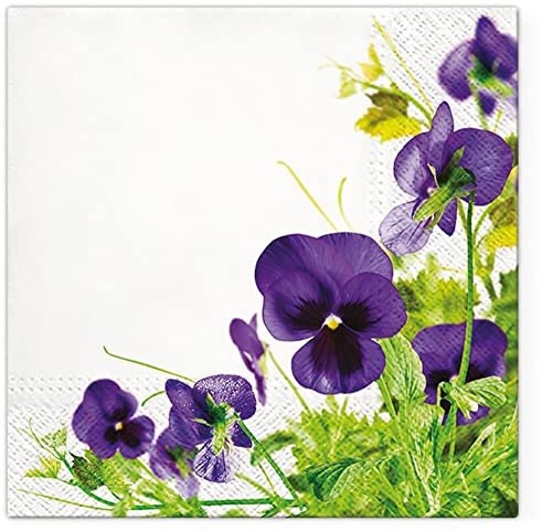 Servietten Blumen 20 Napkins Pansy in the Flower Meadow Flowers Leaves Garden Border Floral Flower Motif Spring Summer Table Decoration 33 x 33 cm