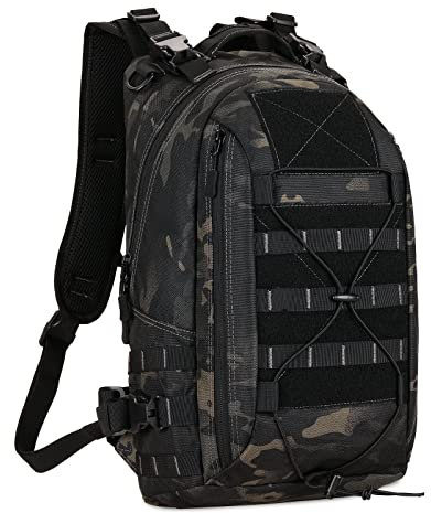HUNTVP 15L Mini Rucksack Taktisch Wanderrucksack Molle Schultasche Wasserdicht Daypack Militärisch Schulrucksack Studenttasche Unitasche Sporttasche für Herren Damen Outdoor (15L-Camo)