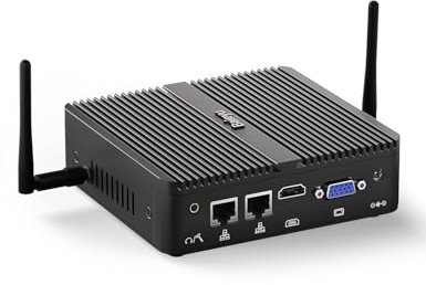 Baieyu Fanless Mini PC Win 10 Pro Celeron J4125, PC Industriale Fanless Integrato 8GB DDR4 RAM 256GB SSD, PC Fanless con HD/VGA, Doppio Display 4K, Doppio RJ45, Wi-Fi Dual Band, BT 4.0