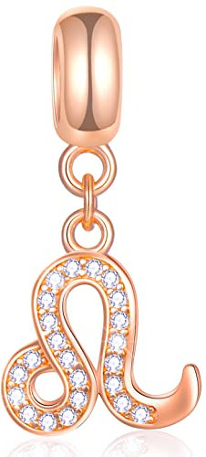 Leo Zodiac Sign Charms fits Pandora Women Bracelet – Rose Gold 925 Sterling Silver Necklace Pendant, 12 Horoscope Dangle CZ Birthstone Beads, Gifts for Niece/Nephew/Aunt