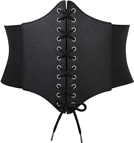 XZQTIVE Damen Schnürkorsett Gebunden Gürtel Elastisch Breites Band Waspie Korsett Taille Gürtel Bustiers Korsetts Hüftgurt für Halloween Partys(Schwarz, für Taillenumfang 90cm-102cm)