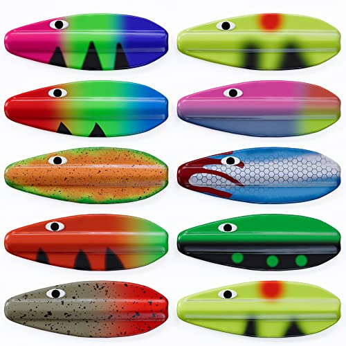 Njord Kalastus Durchlaufblinker Set in Box 3,9g | Inline Spoon Forelle UV Aktiv und Selbstleuchtende 3D Augen | Durchlaufblinker Forellenköder Inliner Spoon Inline Durchlauf Spoons Forelle Angel Set