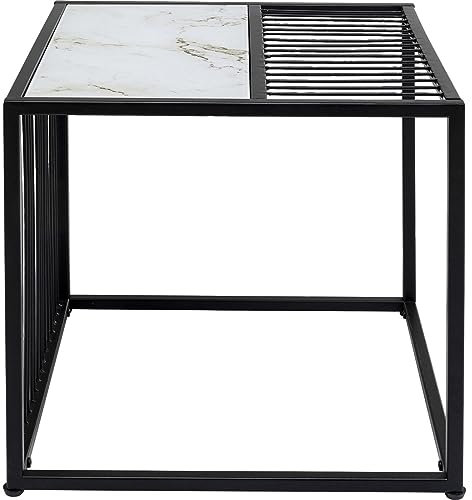 Kare Design Beistelltisch Twice, Schwarz, Quadratischer Couchtisch, Nachttisch, Marmor-Optik, Glas, Stahl, 42x45x45 cm (HxBxT)