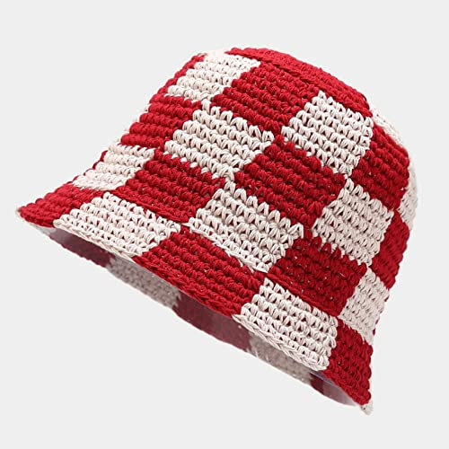 Herbst Wintermütze Kariert Häkel Eimermützen Baumwollfaden Weiche Fischer Hut Sommer Sonnenhut Frauen Designer Mütze Gifts for Christmas