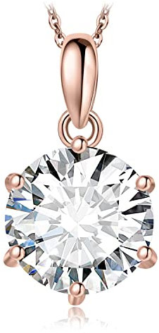 JewelryPalace 3ct Collana Solitario Donna Argento 925 con Creato Moissanite, Collana Ciondolo Pietra a Taglio Rotondo con Catena Maglia 45cm, Collane Pendenti in Oro Rosa Set Gioielli Donna