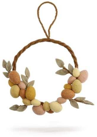 Gry & SIF Osterkranz in Erdtönen | handgemacht | Türkranz mit Ostereiern aus Filz | Fairtrade | Kranz mit Eiern zum Aufhängen als Osterdeko | ⌀ 25cm