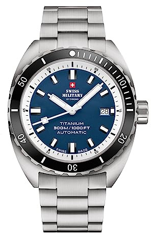 Swiss Military by Chrono Herren Uhr Armbanduhr Automatik Uhrwerk mit Titan Metallarmband Analoge Herrenuhr Silber Blau SMA34100.03