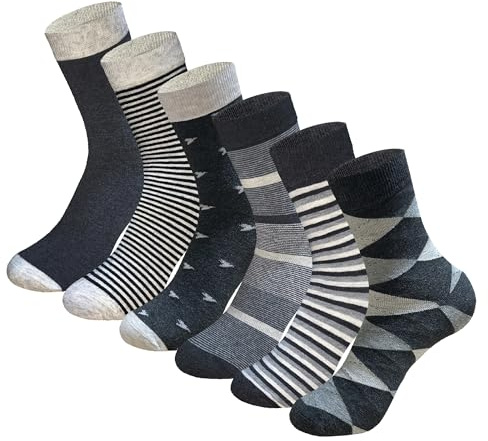 MAGIARTE Mens Dress Socks Patterned Cotton Casual Crew Socks for men 6-Pack (Grey Patterned,L)