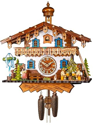 Engstler Kuckucksuhr Schwarzwaldhaus mit beweglichen Biertrinkern