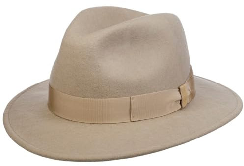 Borsalino Piemonte Traveller Wollhut Wollfilzhut Filzhut Damen/Herren - Made in Italy mit Ripsband, Ripsband Winter Herbst-Winter - 59 cm beige