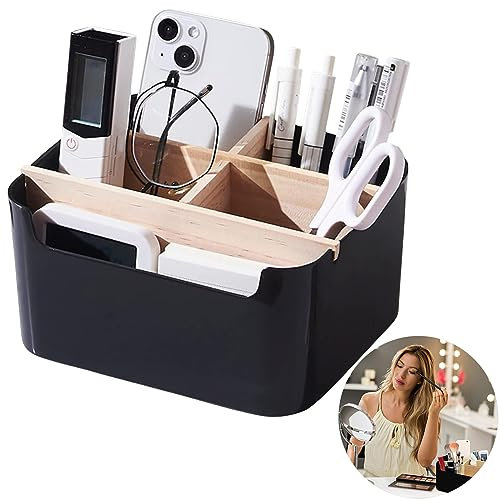 EHOTER Bambus Tisch Organizer Desktop Schreibtisch Organizer 5 Fächer Holz Desktop Stift Aufbewahrungsbox Desktop Stationery Storage Box Schubladen Organizer für Schule Büro Kosmetik (Schwarz)