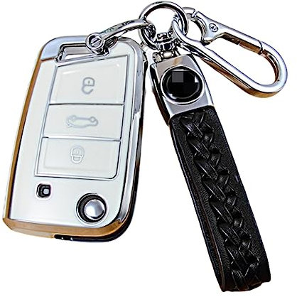 Z.MYUKI 【4 Couleurs】 A1 Sportback Coque clé avec porte Clef pour Audi A1 GB 2018-2023 2024 Accessoire original Protection clé (Blanc)