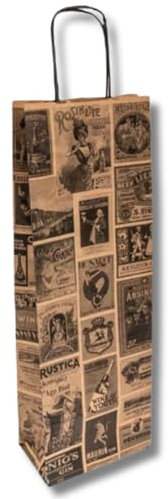 DOT Horeca Solutions 250 Shopper porta bottiglia stampate VINTAGE vino Buste di Carta Sacchetti Regalo per Bottiglie con Manico 14x8x40 cm Carta Kraft Sacchetto Busta per Vino giornale shabby