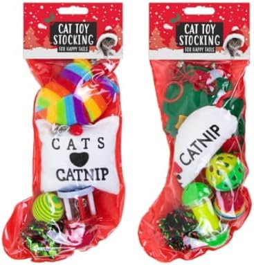 2 x Cat Toy Stockings - Festive Fun For Your Furry Friend. Balls, Mice, Bells - Everything your cat needs for Christmas