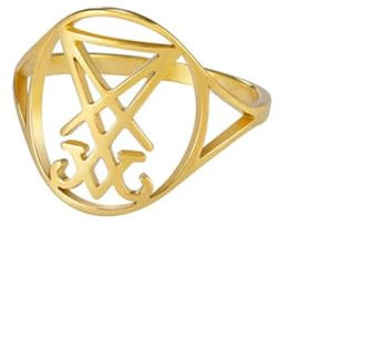 Gu Feng Siegel von Luzifer Ring Edelstahl Fingerringe Siegel des Satans Satan Satanisches Leviathan-Kreuz Amulett Schmuck für Frauen Männer