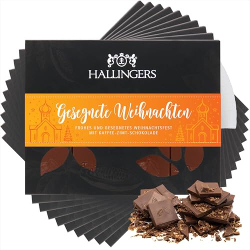 Hallingers Genuss Manufaktur Schokolade Weihnachts-Geschenk - Tafel Edelkakao handgeschöpft ohne Alkohol edler Karton 10x Gesegnete Weihn... Kaffee-Zimt, Weihnachten für Frauen Männer