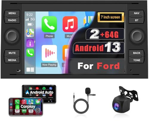 Autoradio Android per Ford Focus/Transit/C-max/S-max/Galaxy/Fusion/Kuga/Mondeo/Connect con Carplay Android Auto - Radio touchscreen da 7 pollici - WiFi GPS SWC + Backup Camera & MIC