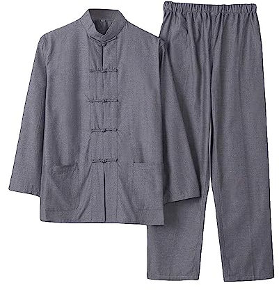 G-LIKE Costume traditionnel chinois d'arts martiaux pour homme Kung Fu Tai Chi Classique Tangzhuang Chemise Pantalon Tenue d'entraînement, gris, XL
