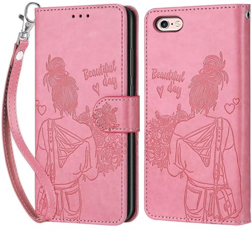 KENHONER Coque pour iPhone 6 / 6S Portefeuille, Rose | Premium en Cuir PU, Housse Etui Multifonction, Fermeture Magnétique à Clapet, Anti-Choc, Compatible Book