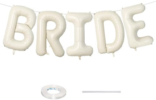 40 Inch Beige BRIDE Balloons for Hen Party Decorations, Cream White Sand Bride Foil Balloon Letter, Ivory Alphabet Balloon Banner for Wedding Engagement Bride To Be Bachelorette Bridal Shower Supplies